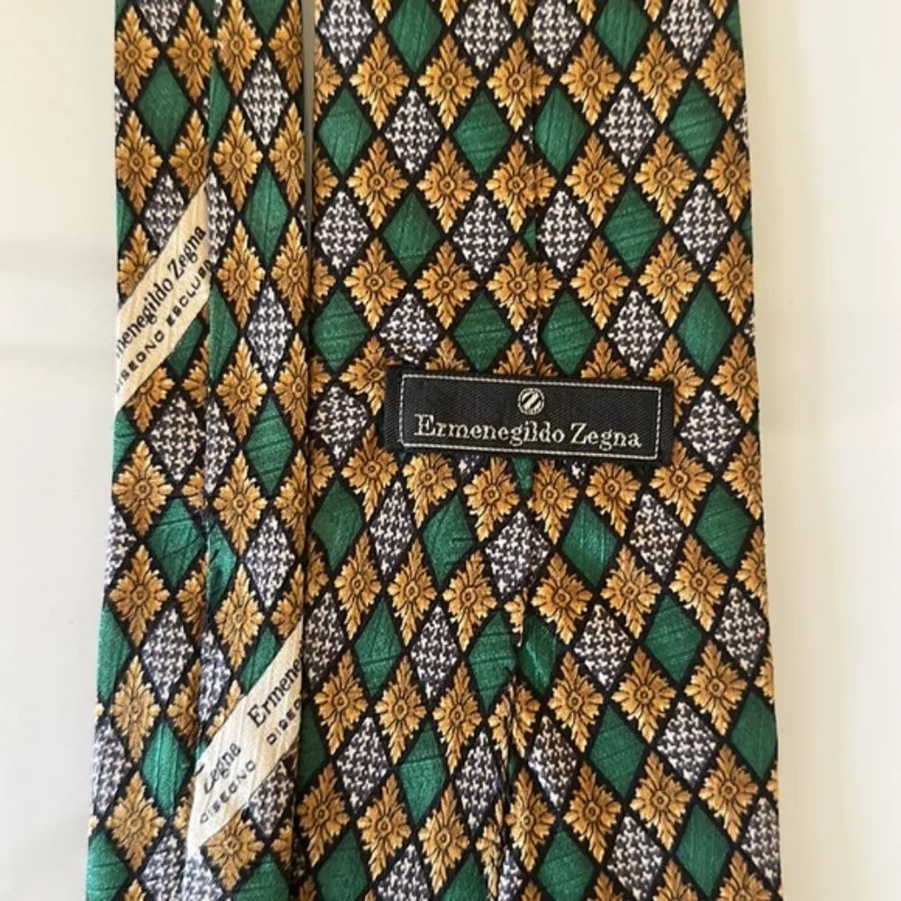 Ermenegildo Zegna Signature Green Gold 100% Silk Jacquard Tie